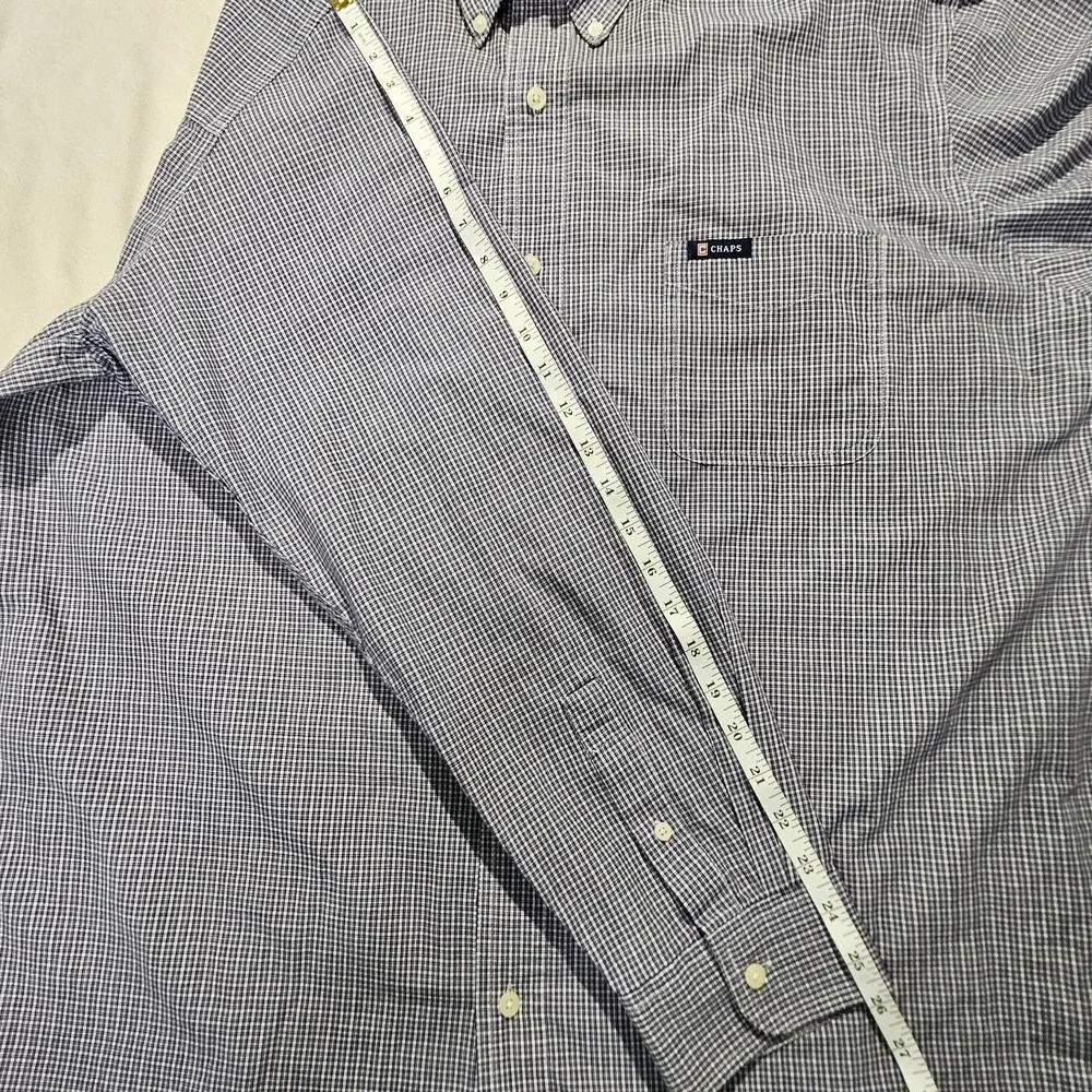 Chaps Easy Care Shirt Mens XXL Blue White Check Long Sleeve Button Down Pocket